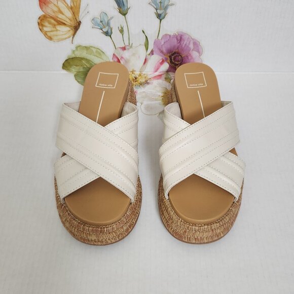 Dolce Vita Size 10 Weslee Ivory Leather Flat Chunky Platform Women's Sandals - Picture 1 of 9